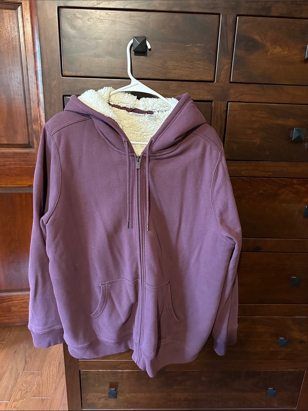 L.L. Bean Plum Zip-Up Hoodie with Cream Sherpa Lining